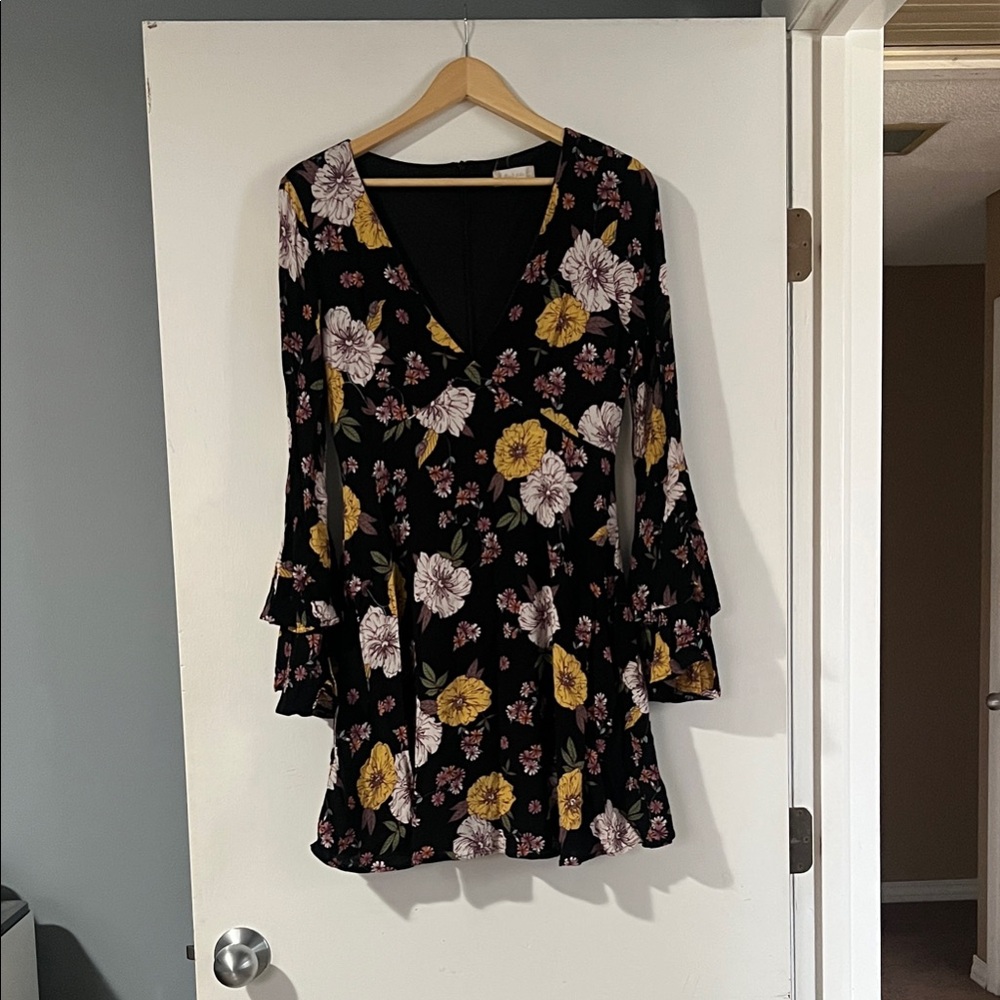 Altar'd State Black Floral Long Sleeve Dress